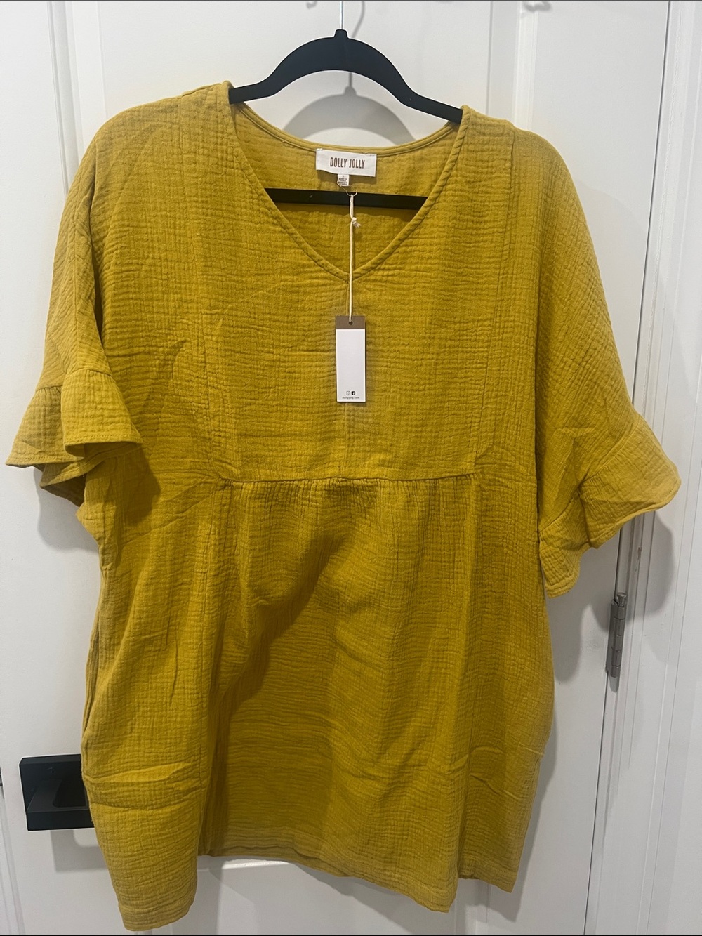 Dolly Jolly Mustard Textured Oversized V-Neck Tunic Dress Size Small